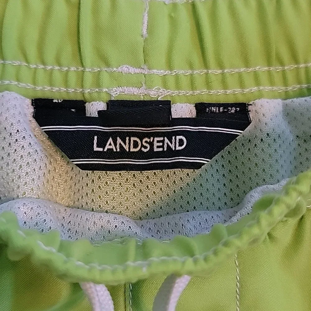 LANDS' END BLUE AND NEON SWIM TRUNKS, SIZE 10-12